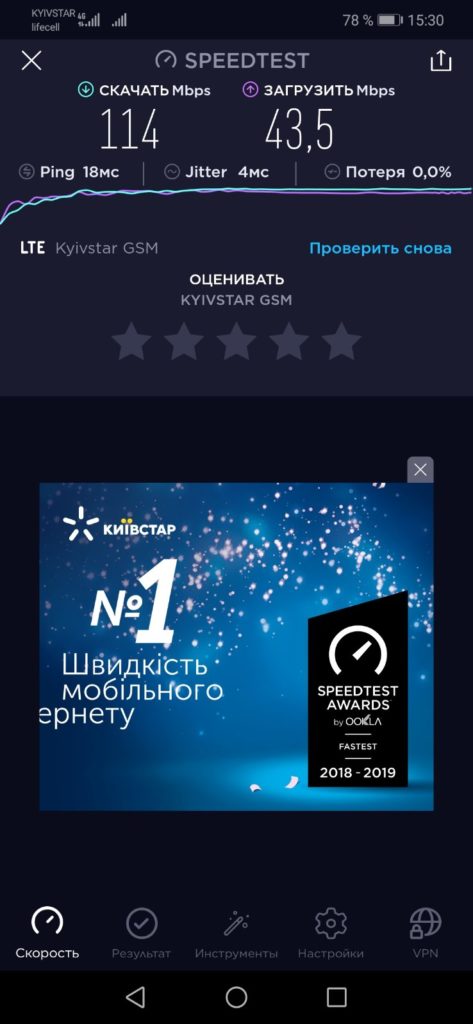 Тест скорости интернета в селе Ясногородка